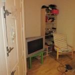big-ish TV, pretty nice except there are no windows. just doors.