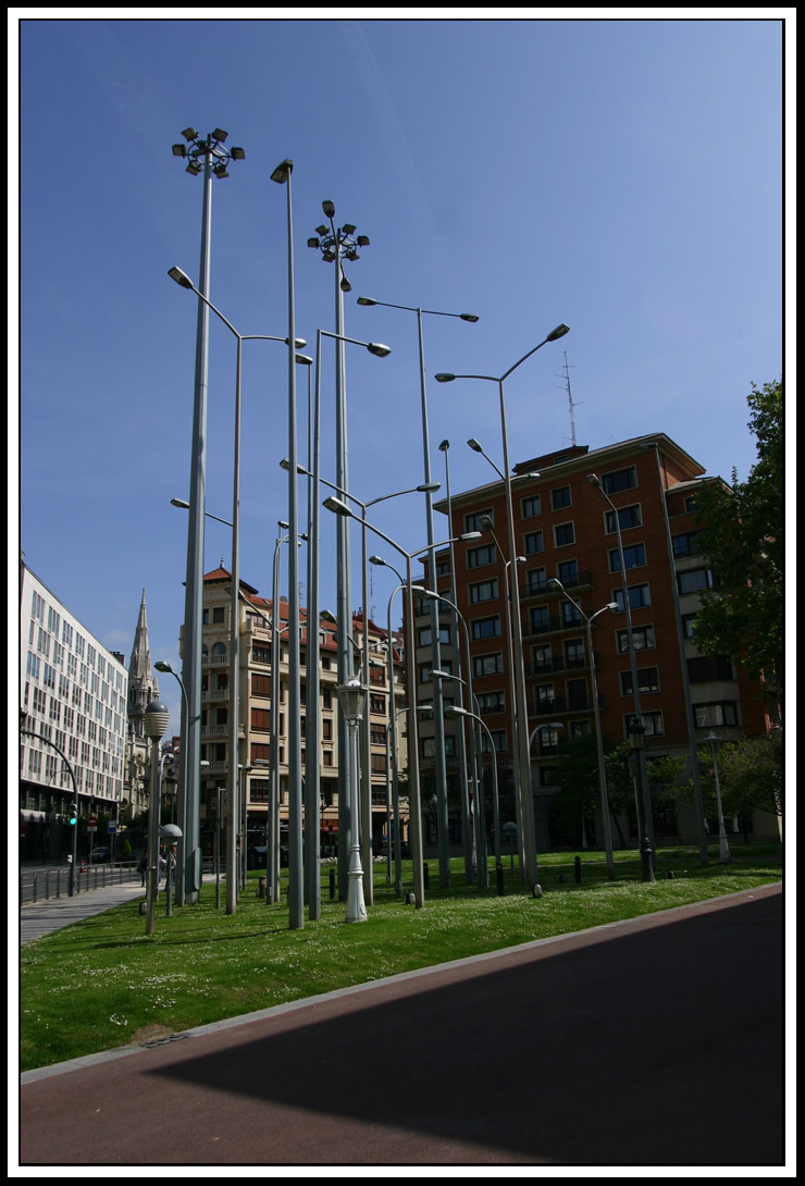 lamp posts outside the museum of fine art in Bilbao, Spain